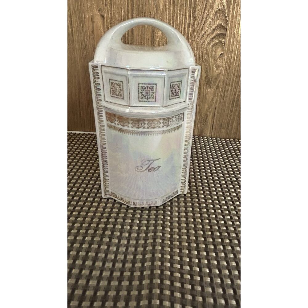 German Lusterware - TEA- Canister Vintage Gold Trim OPALESCENT Ceramic